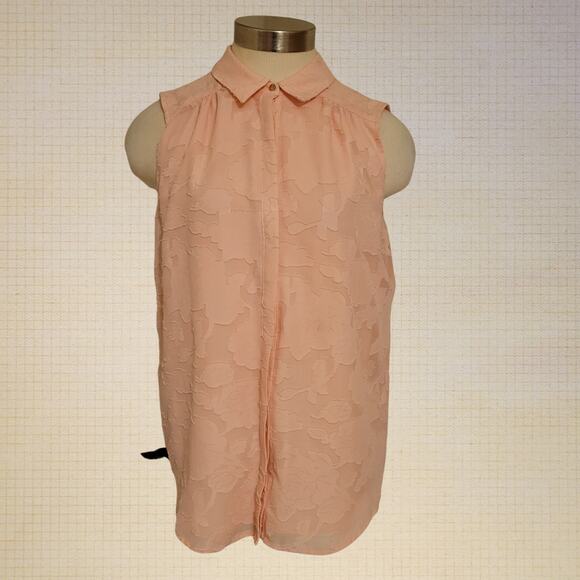 Floral Sheer Sleeveless Blouse Pink ELLE Button Front Top Medium 19.5x26 - Picture 1 of 8